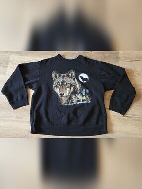 Vintage 90s R&R Sport Wolf Pack Moon Nature Graphic Sweatshirt